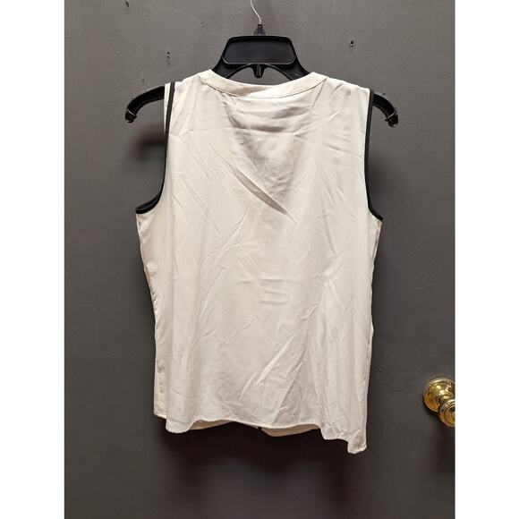 Calvin Klein Chiffon tunic top SMALL white black trim Sleeveless casual NWT - Picture 2 of 4